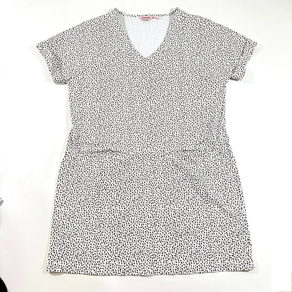 Persifor Bamsie Printed V Neck Shift Dress Size XL Brown White